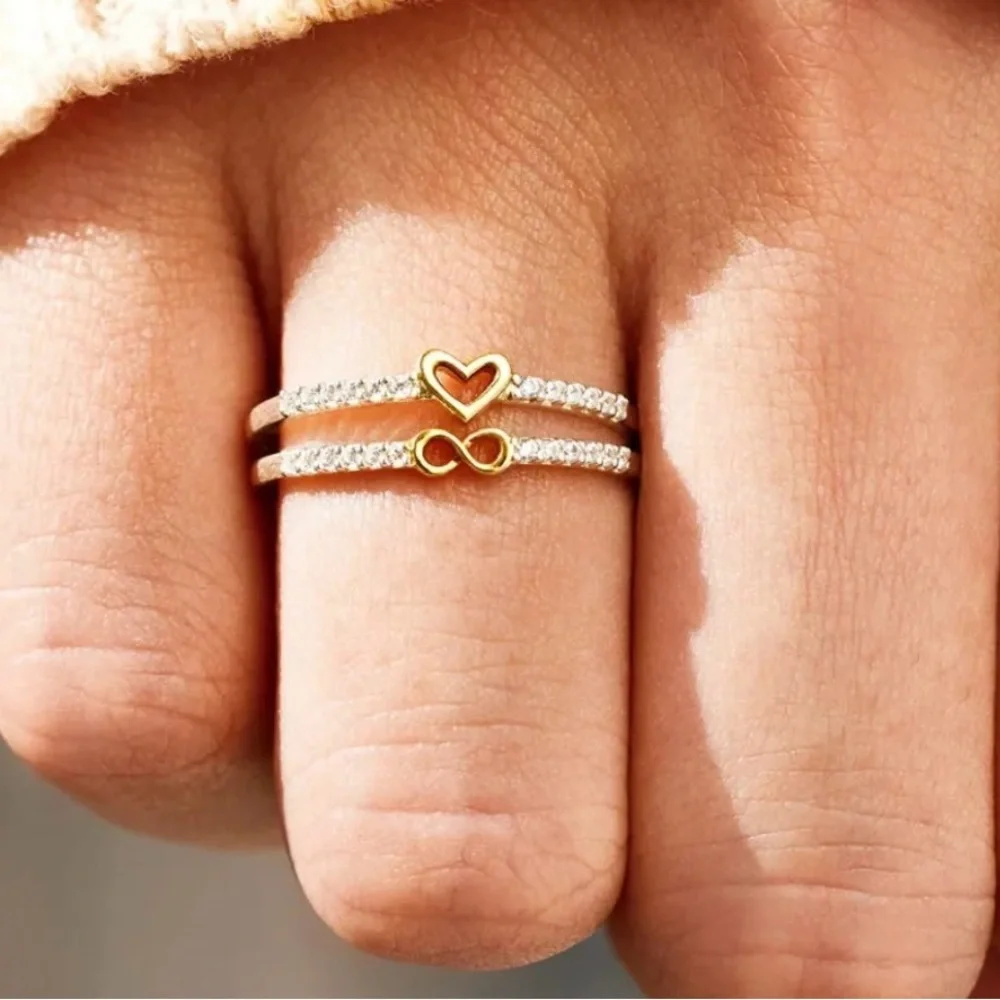 SOLID STERLING SILVER INFINITY HEART STACKABLE BAND RING